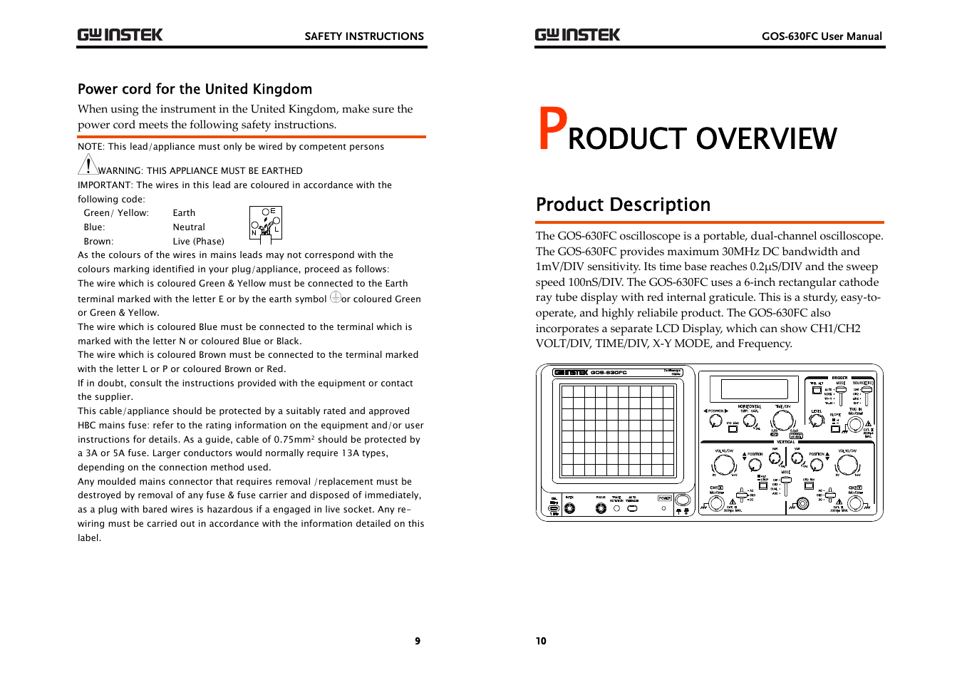 Roduct overview, Product description | GW Instek GOS-630FC User Manual | Page 5 / 20