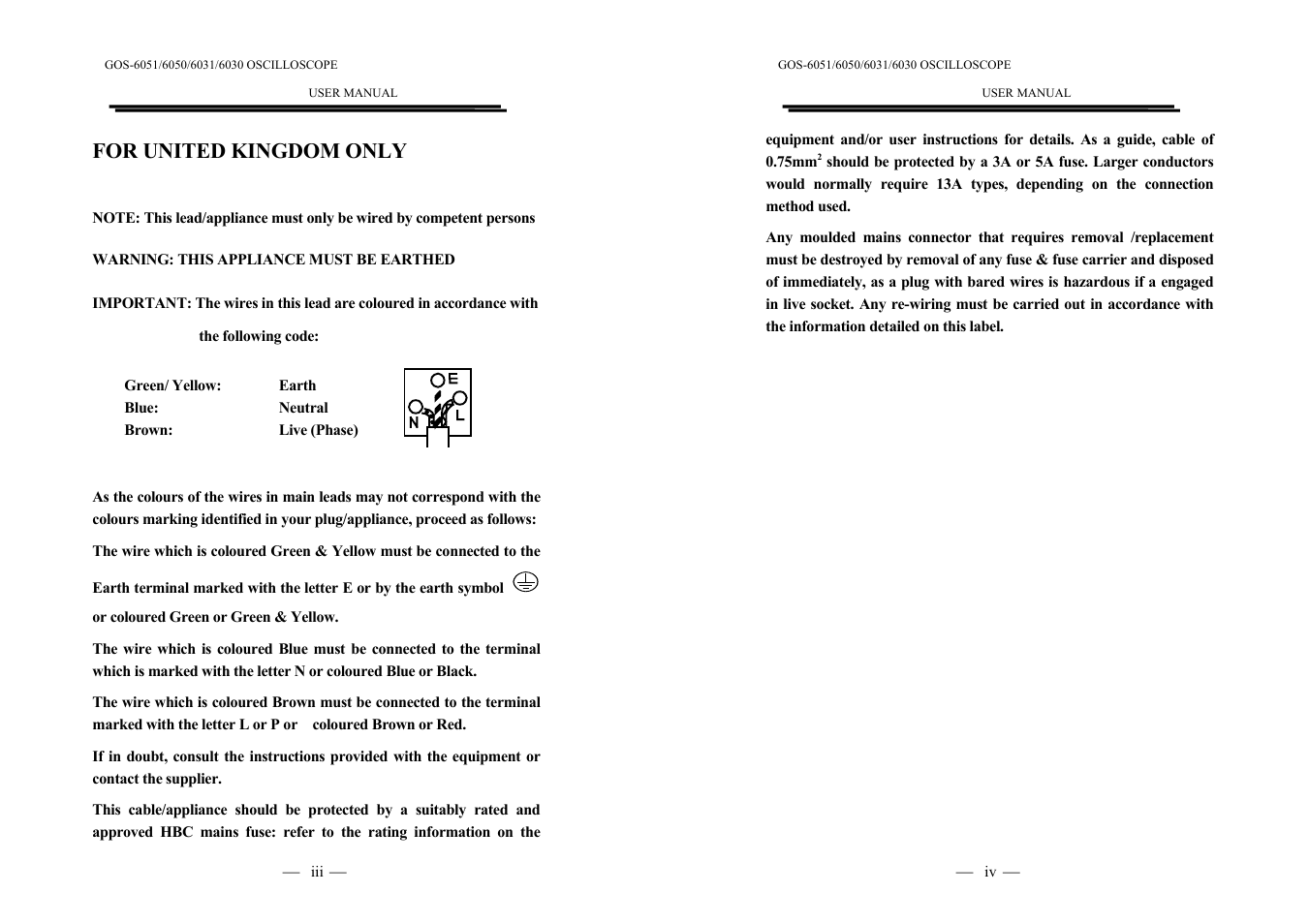 For united kingdom only | GW Instek GOS-6000 Series User Manual | Page 2 / 27