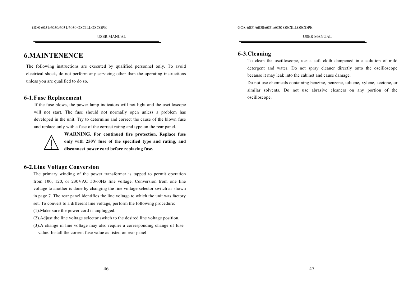 Maintenence | GW Instek GOS-6000 Series User Manual | Page 26 / 27