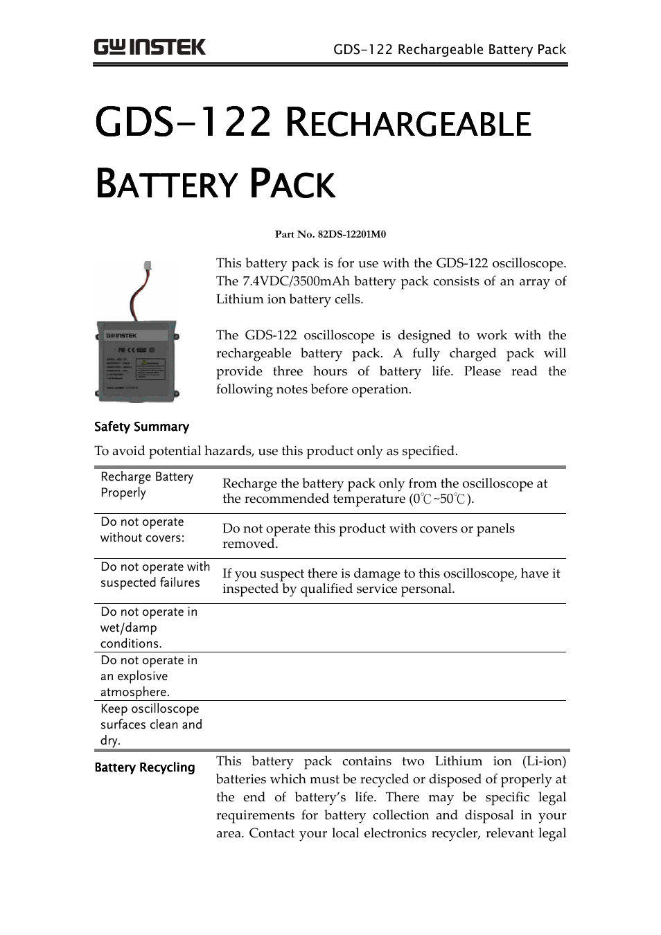 GW Instek GDS-122 Installation Guide User Manual | 4 pages
