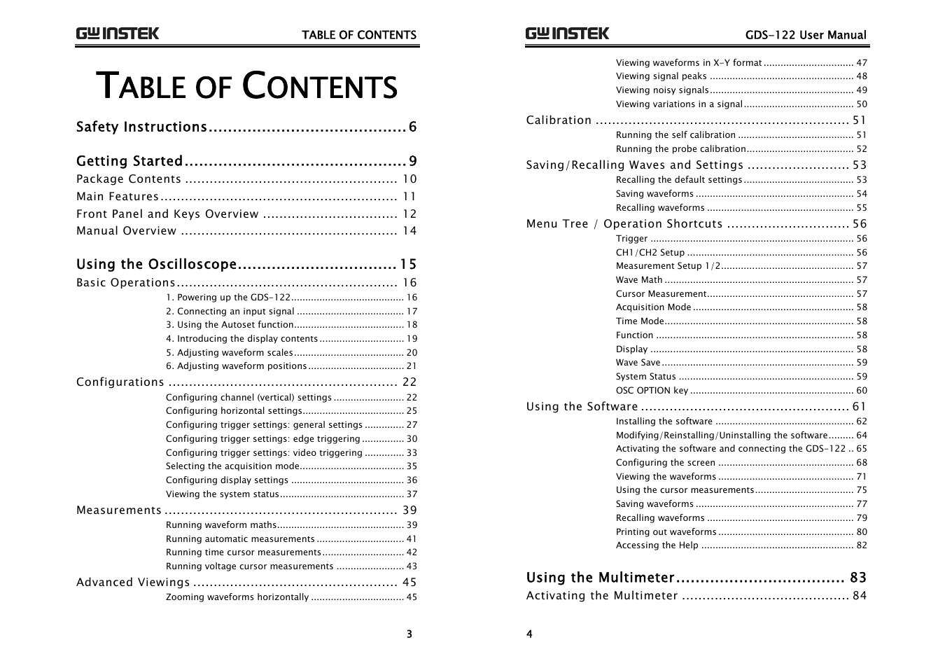 Able of, Ontents | GW Instek GDS-122 User Manual User Manual | Page 2 / 52