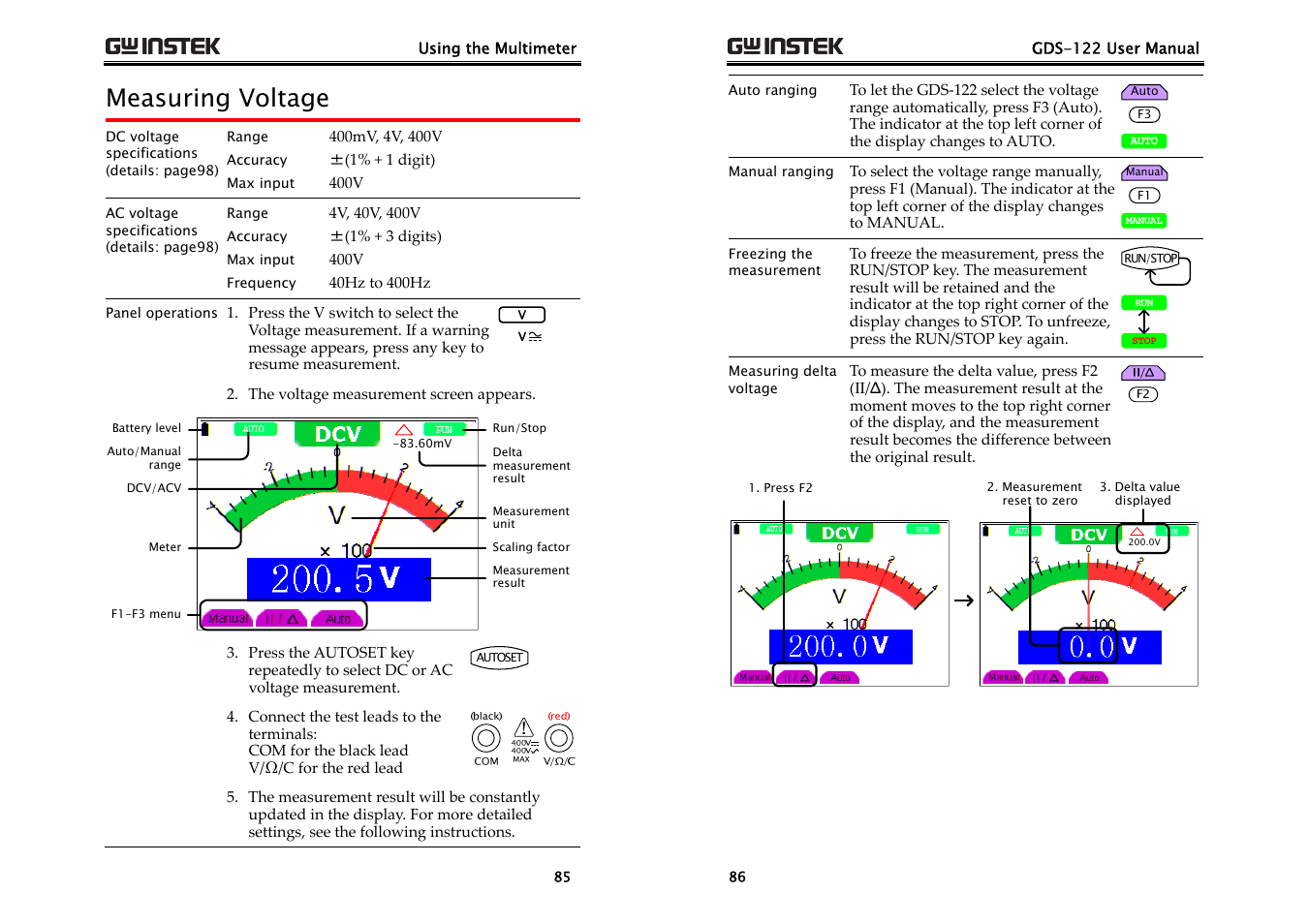 Measuring voltage, 206h, 207h | GW Instek GDS-122 User Manual User Manual | Page 43 / 52