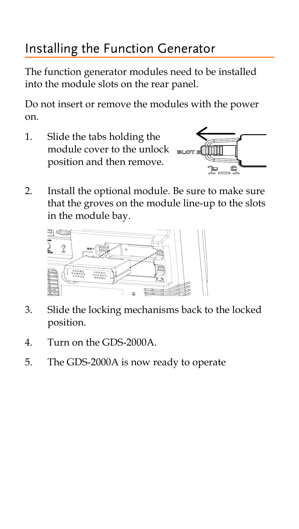 Installing the function generator | GW Instek GDS-2000A series Quick start guide for DS2-FGN User Manual | Page 4 / 6
