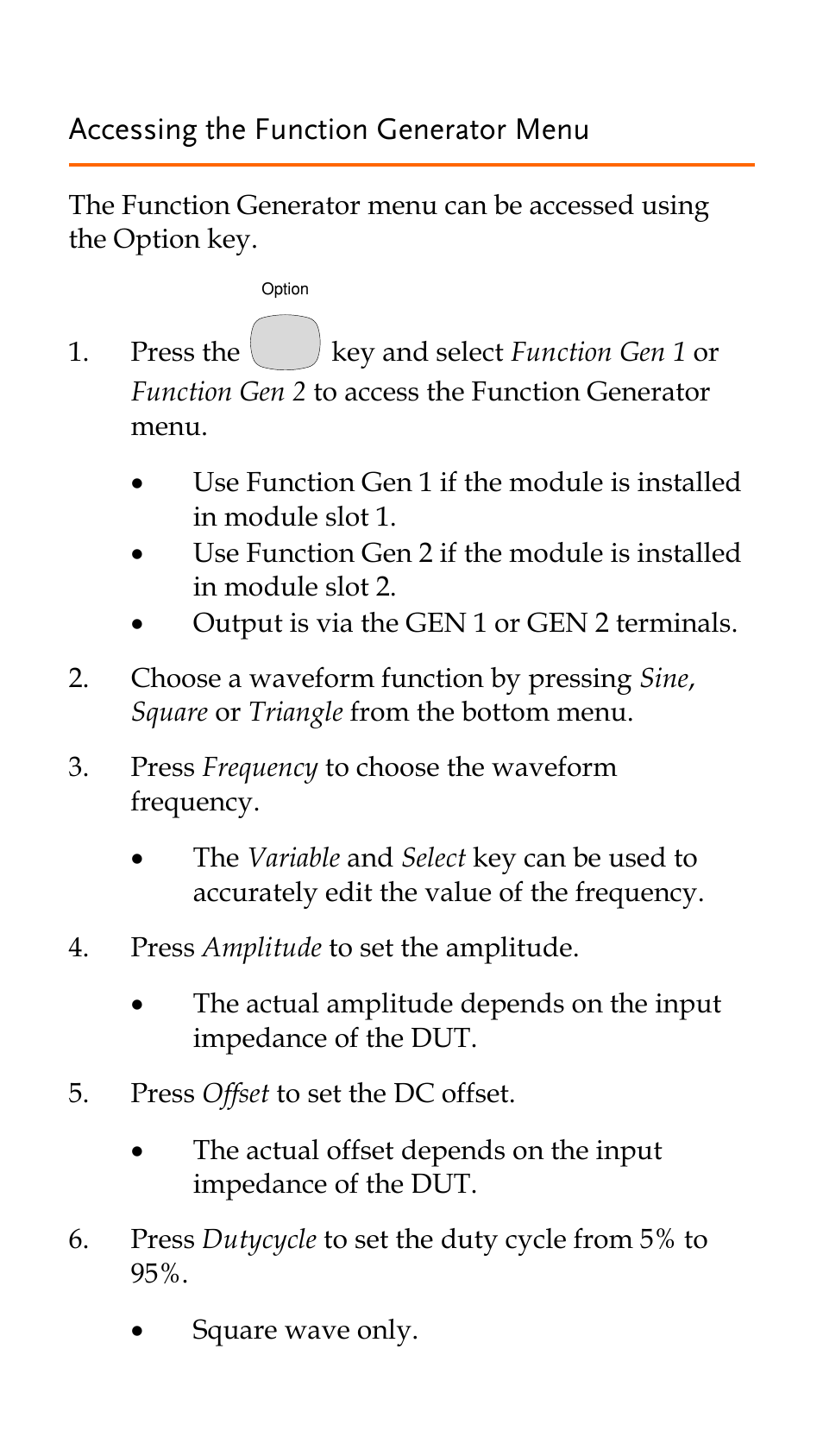 Accessing the function generator menu | GW Instek GDS-2000A series Quick start guide for DS2-FGN User Manual | Page 5 / 6