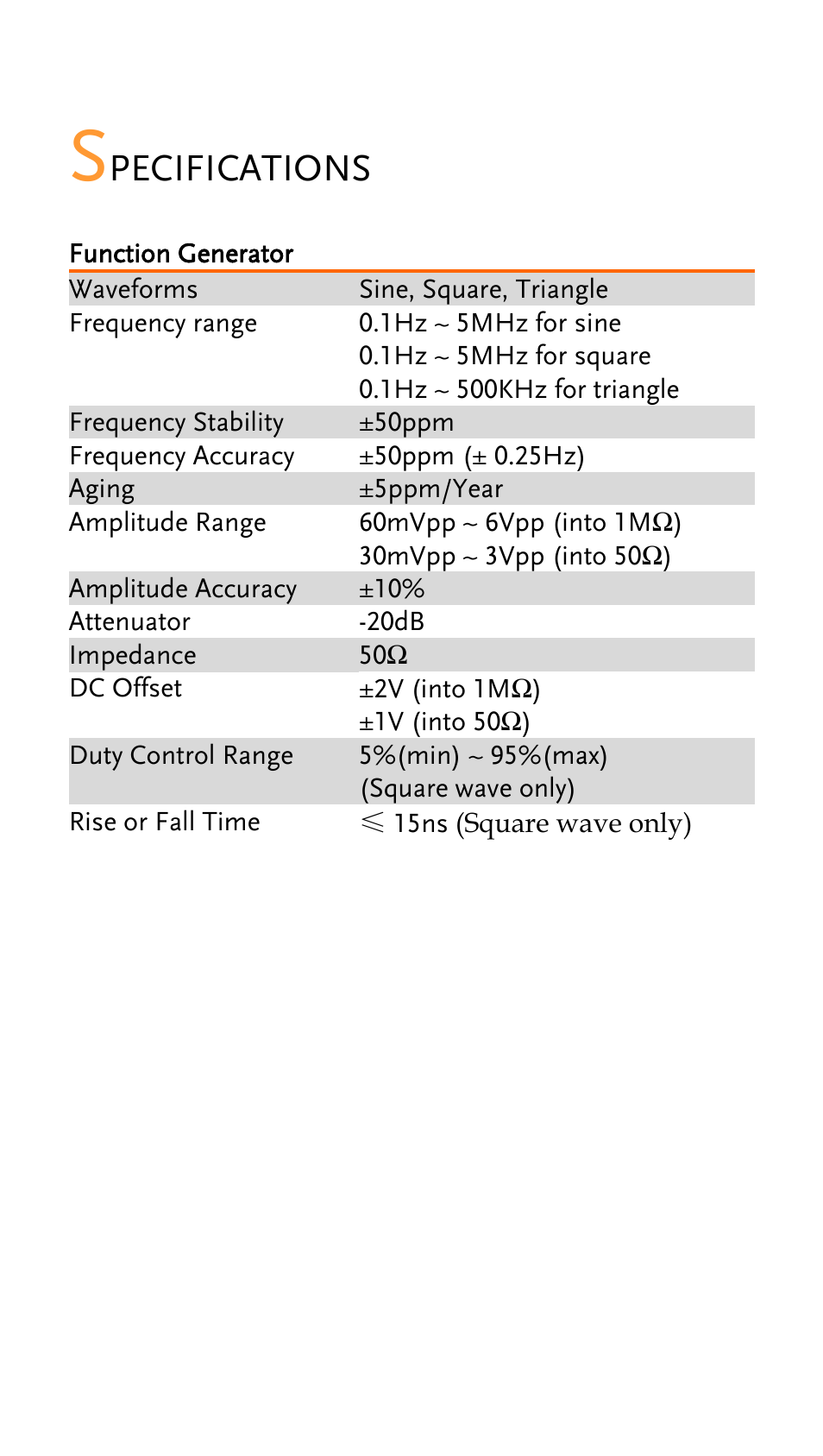 Pecifications | GW Instek GDS-2000A series Quick start guide for DS2-FGN User Manual | Page 6 / 6