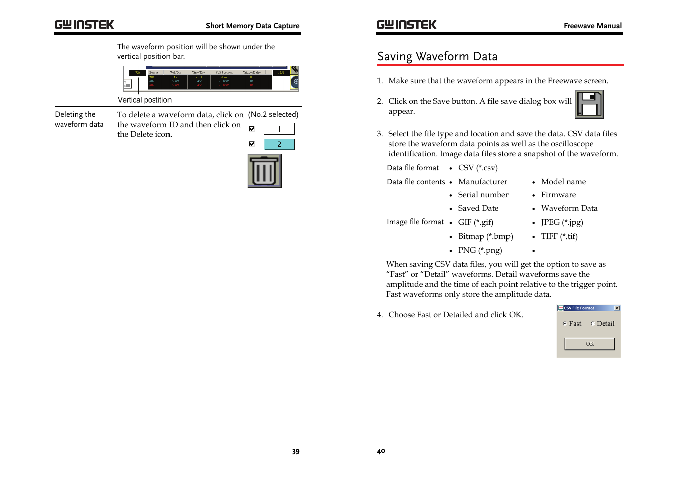 Saving waveform data | GW Instek GDS-3000 Series Freewave User Manual User Manual | Page 20 / 26
