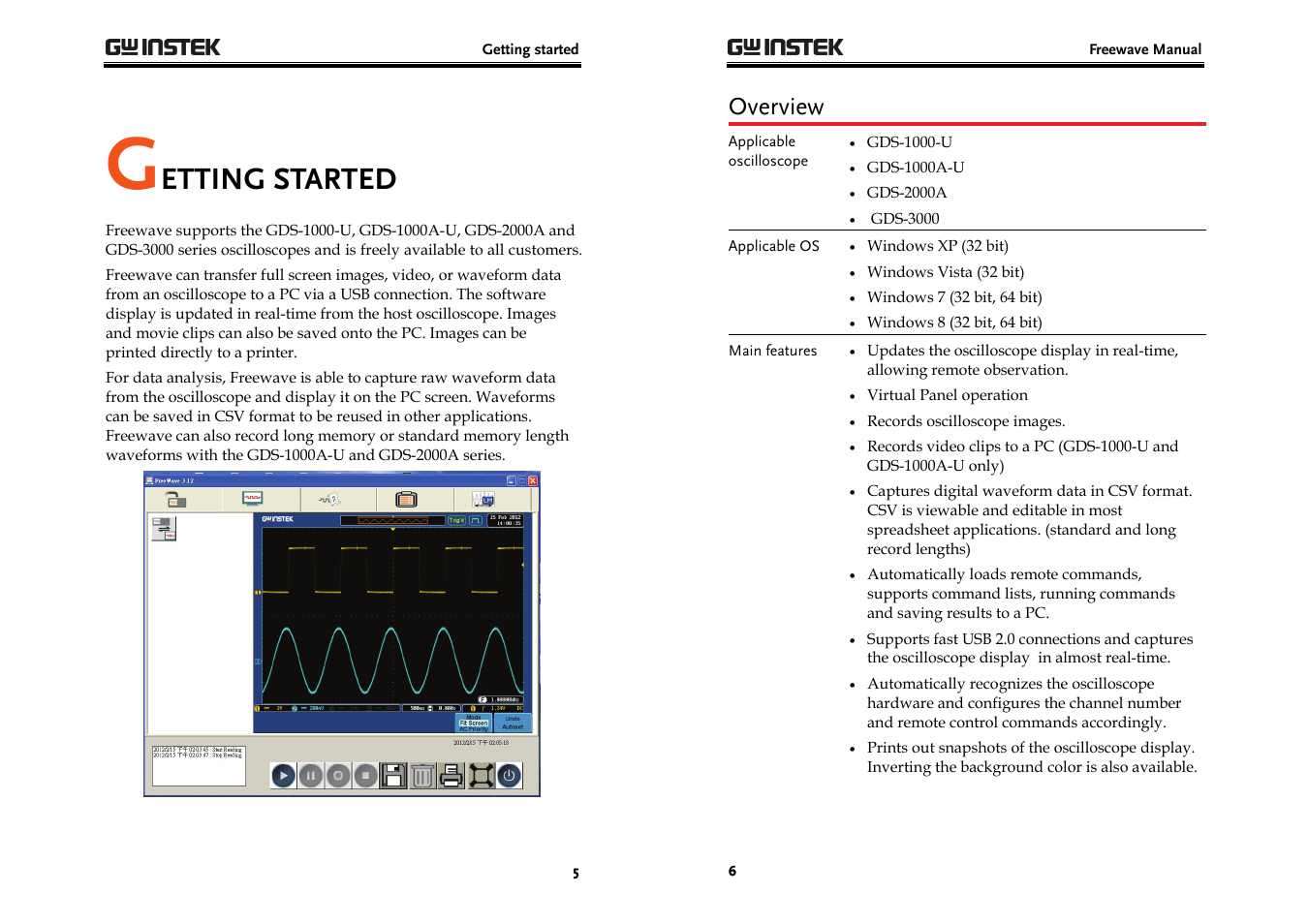 Etting started, Overview | GW Instek GDS-3000 Series Freewave User Manual User Manual | Page 3 / 26