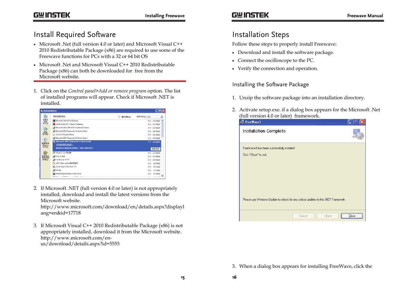 Install required software, Installation steps | GW Instek GDS-3000 Series Freewave User Manual User Manual | Page 8 / 26