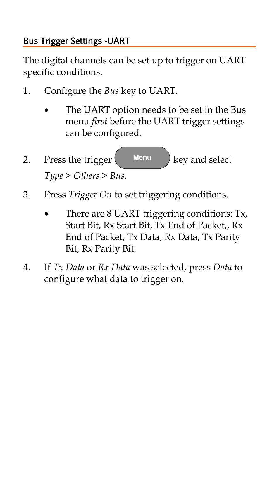 Bus trigger settings -uart | GW Instek GDS-2000A series Quick start guide for Logic analyzer option User Manual | Page 16 / 18