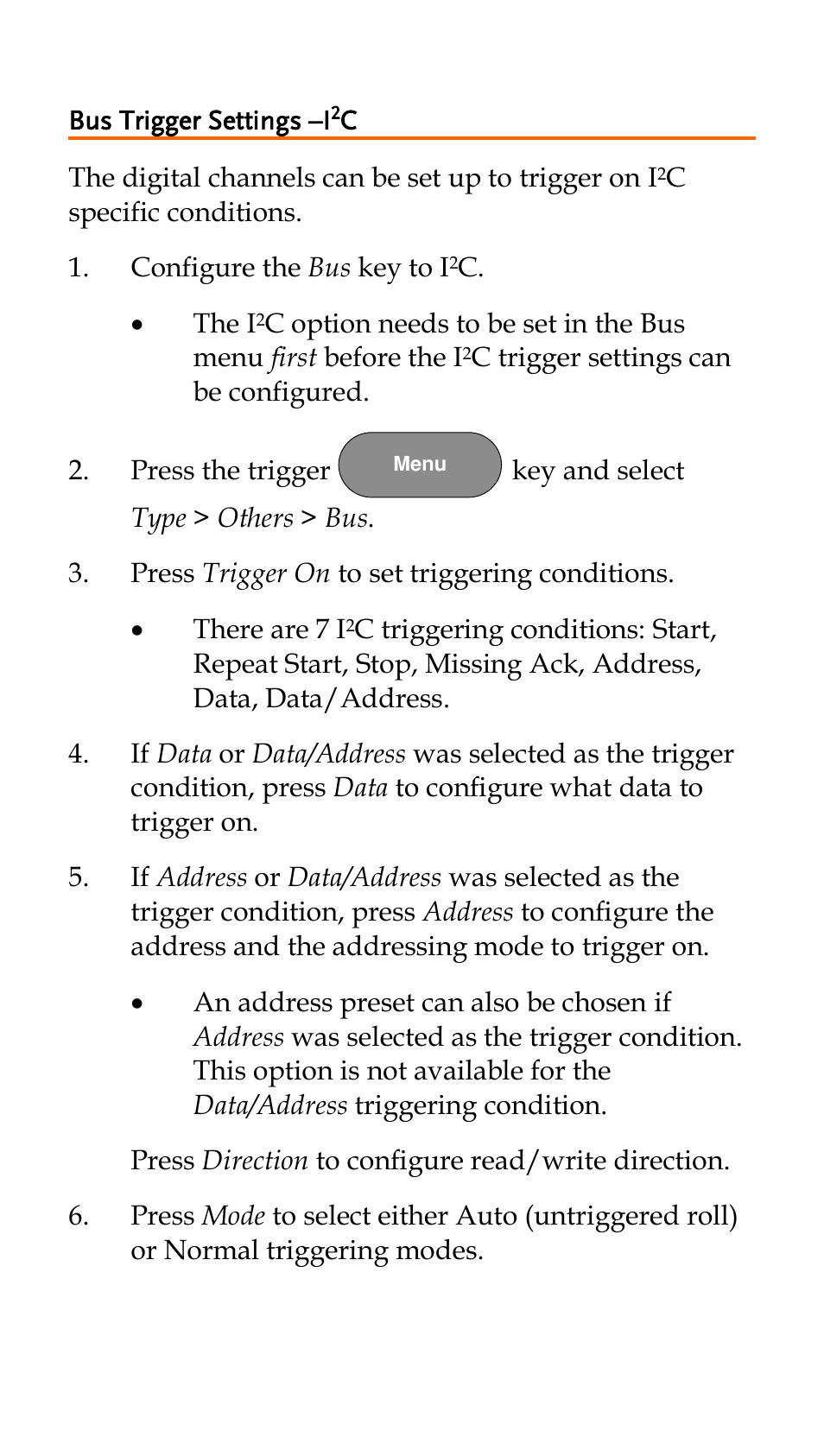 Bus trigger settings –i2c | GW Instek GDS-2000A series Quick start guide for Logic analyzer option User Manual | Page 17 / 18