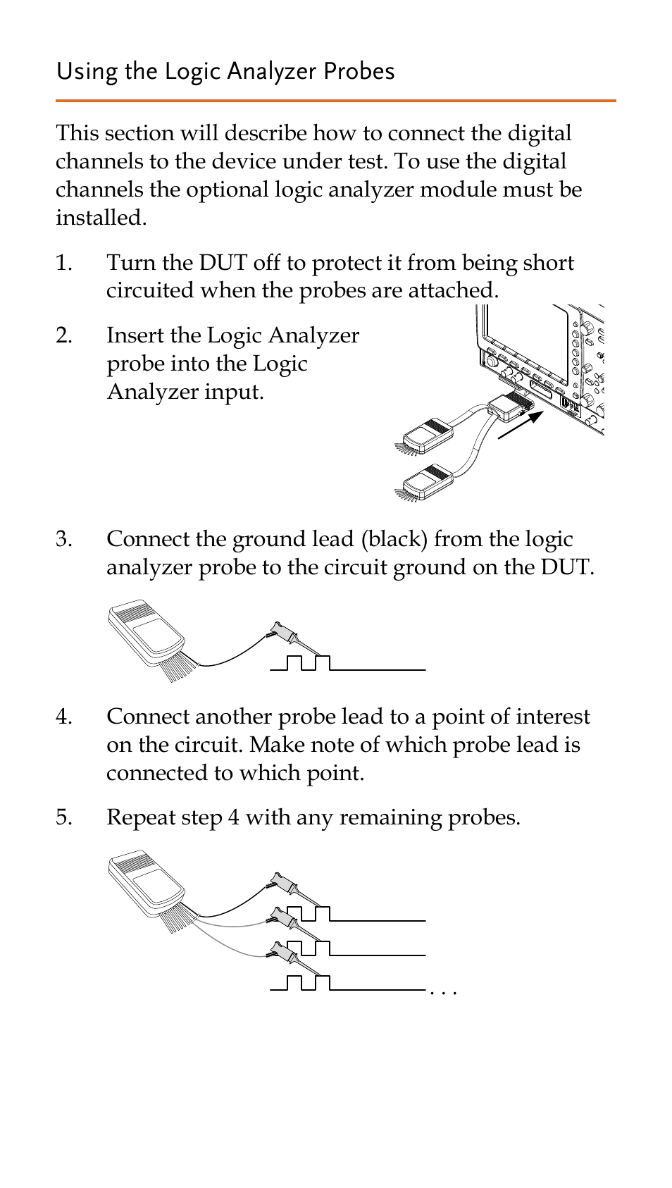 Using the logic analyzer probes | GW Instek GDS-2000A series Quick start guide for Logic analyzer option User Manual | Page 8 / 18