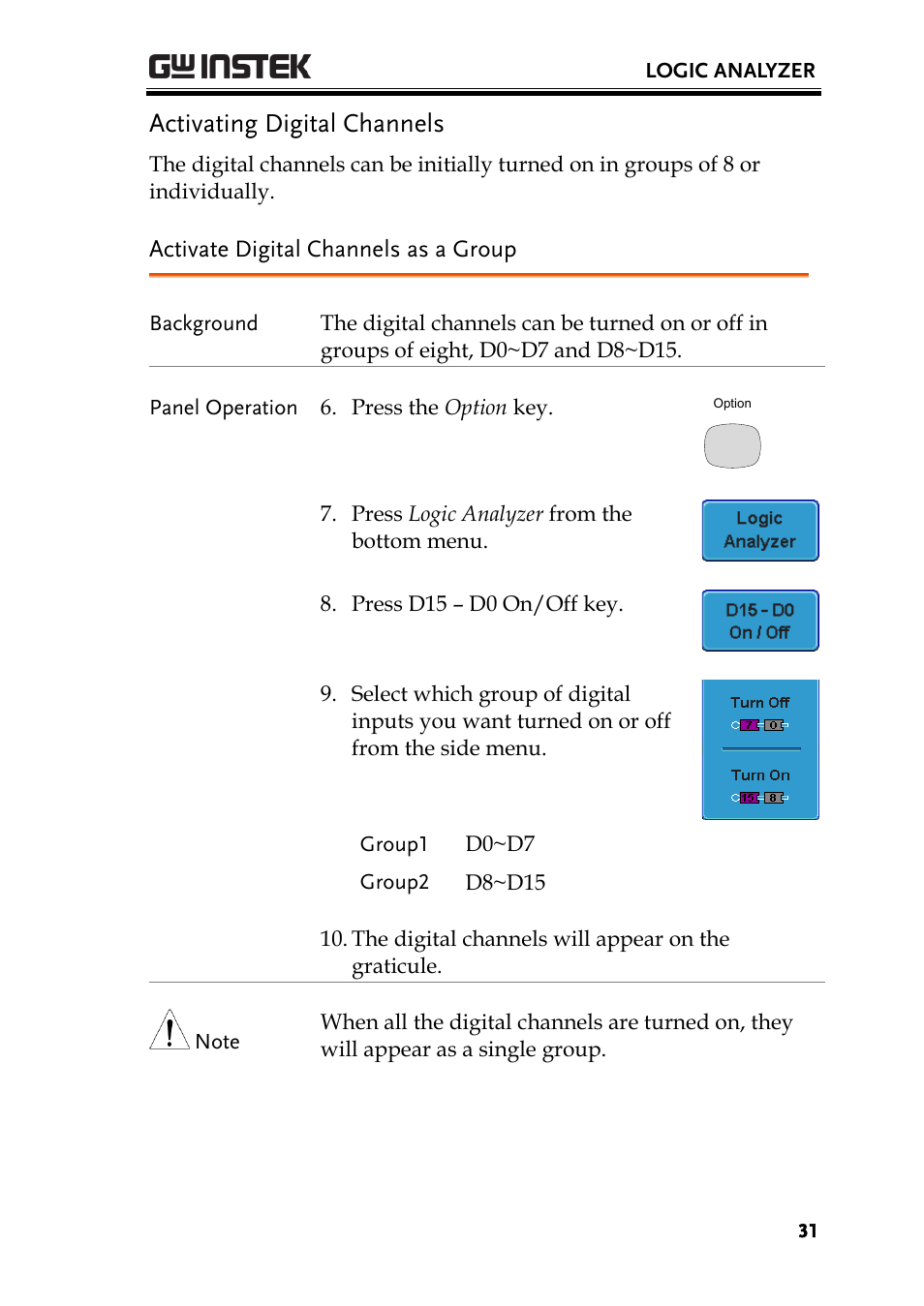 Activating digital channels, Activate digital channels as a group | GW Instek GDS-2000A series Option User Manual User Manual | Page 31 / 80