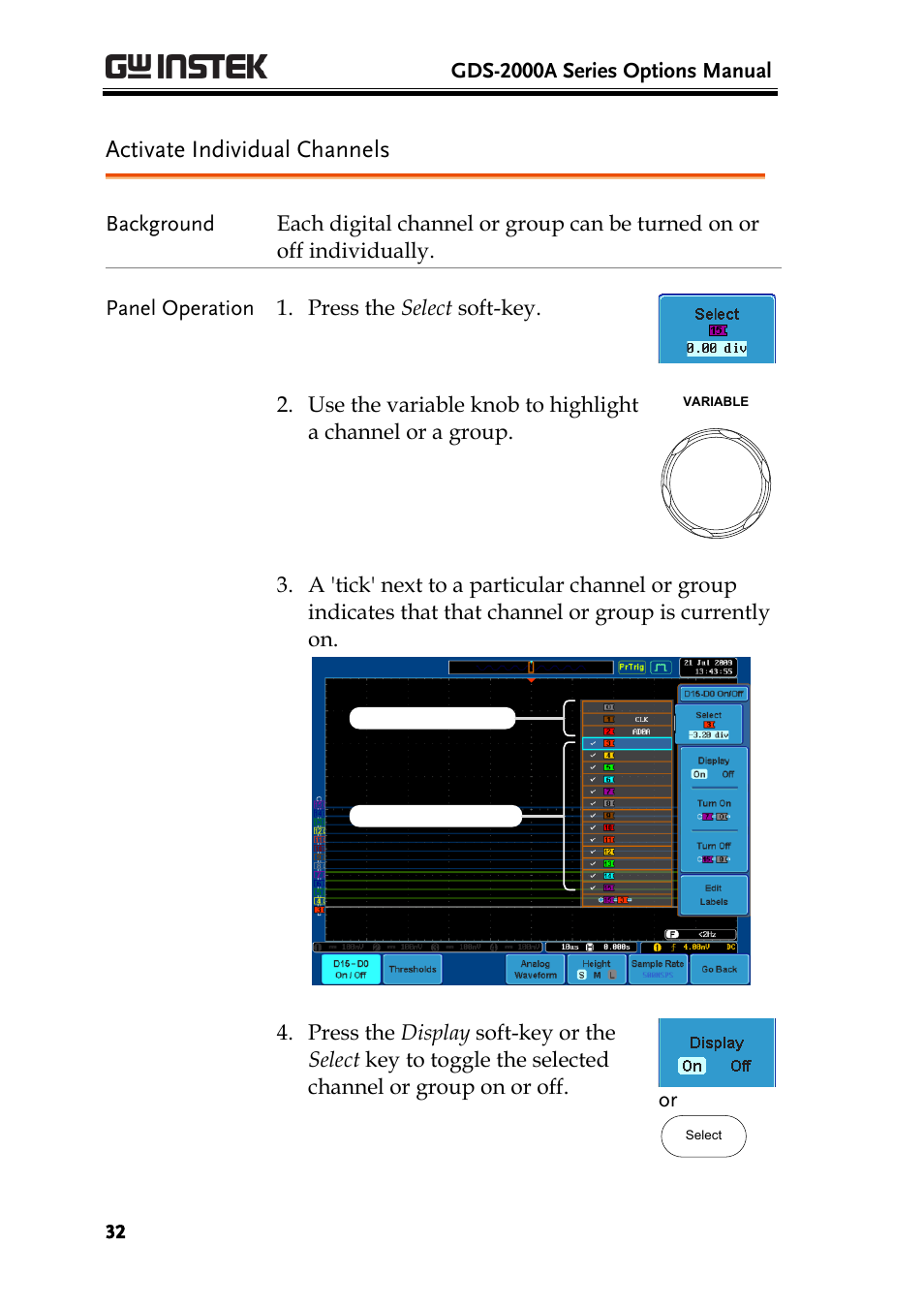 Activate individual channels | GW Instek GDS-2000A series Option User Manual User Manual | Page 32 / 80