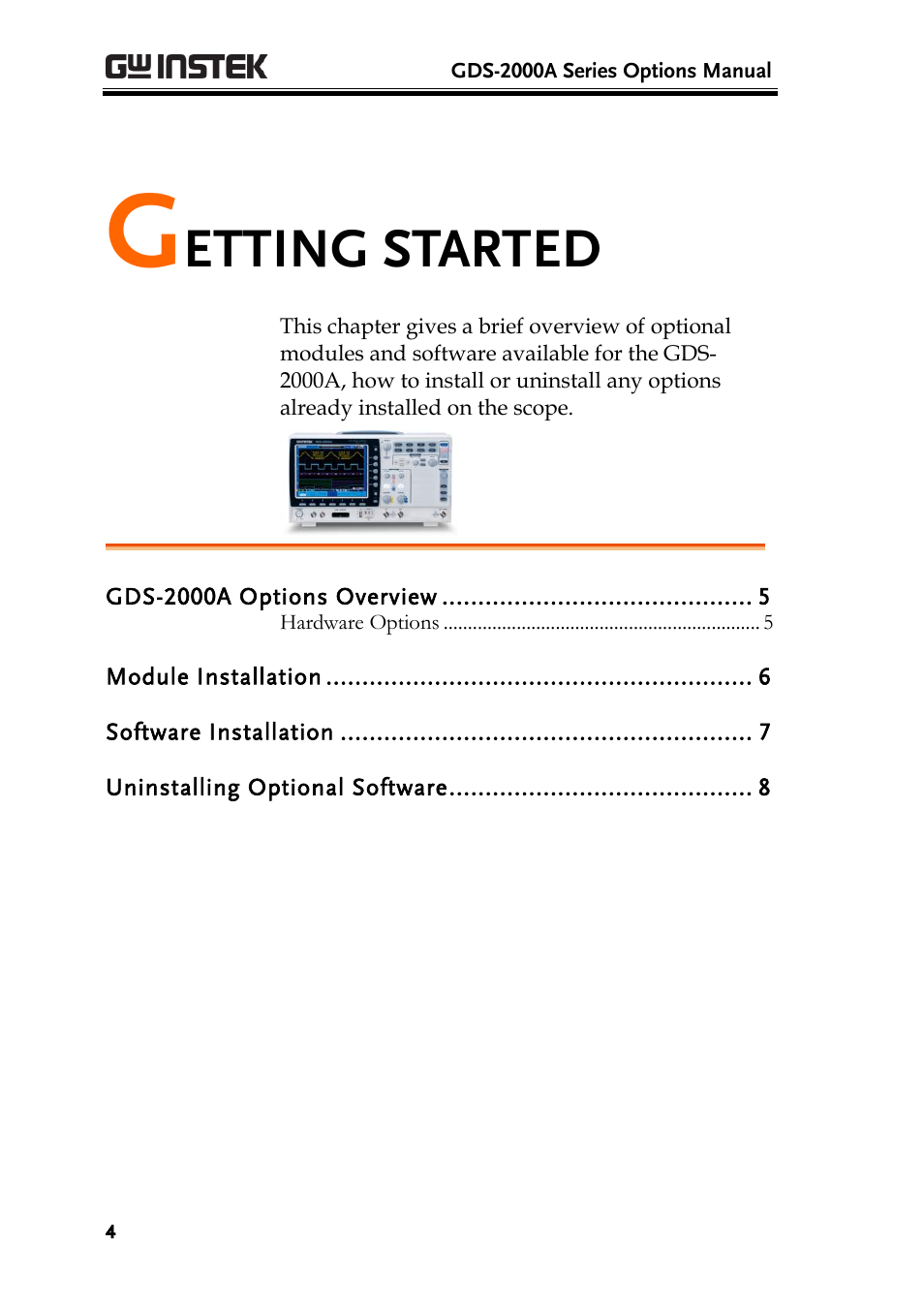 Getting started, Etting started | GW Instek GDS-2000A series Option User Manual User Manual | Page 4 / 80