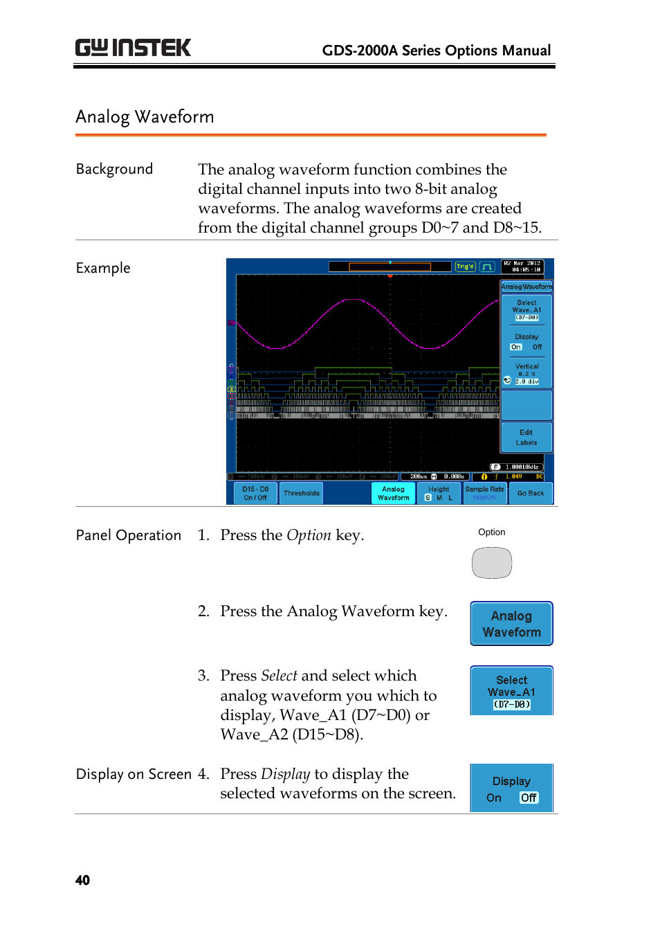 Analog waveform | GW Instek GDS-2000A series Option User Manual User Manual | Page 40 / 80