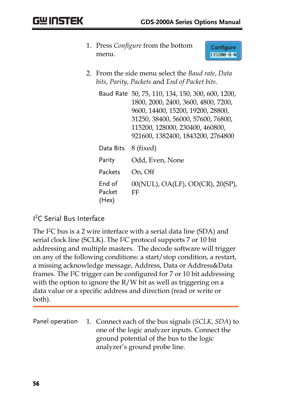 I2c serial bus interface, C serial bus interface | GW Instek GDS-2000A series Option User Manual User Manual | Page 56 / 80