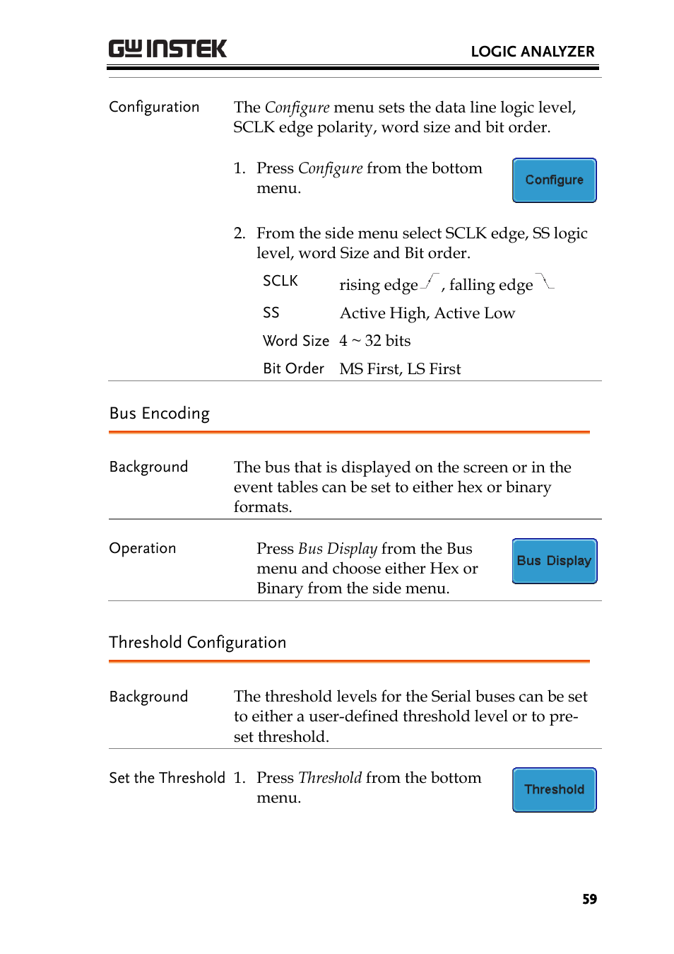 Bus encoding, Threshold configuration | GW Instek GDS-2000A series Option User Manual User Manual | Page 59 / 80