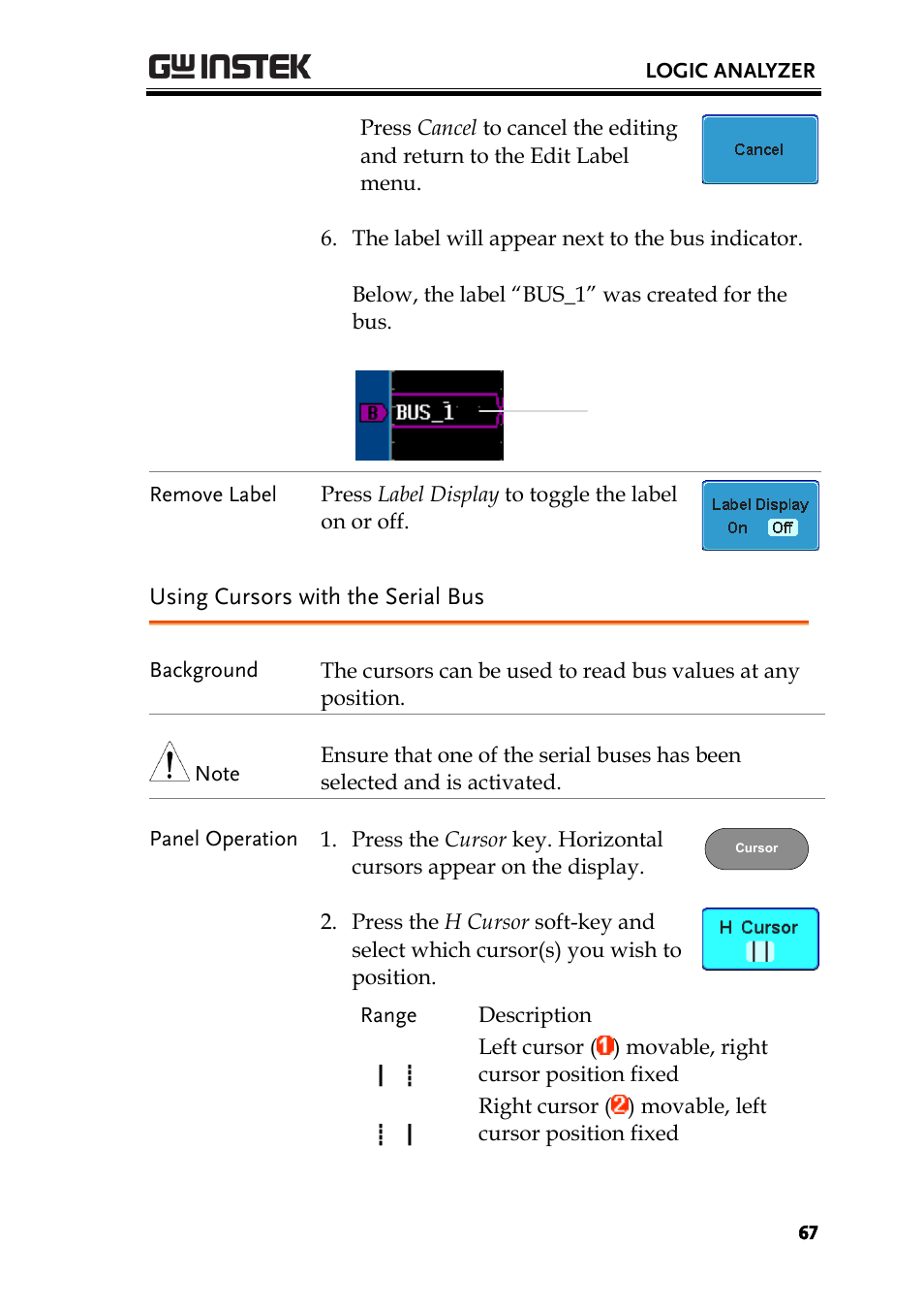 Using cursors with the serial bus | GW Instek GDS-2000A series Option User Manual User Manual | Page 67 / 80