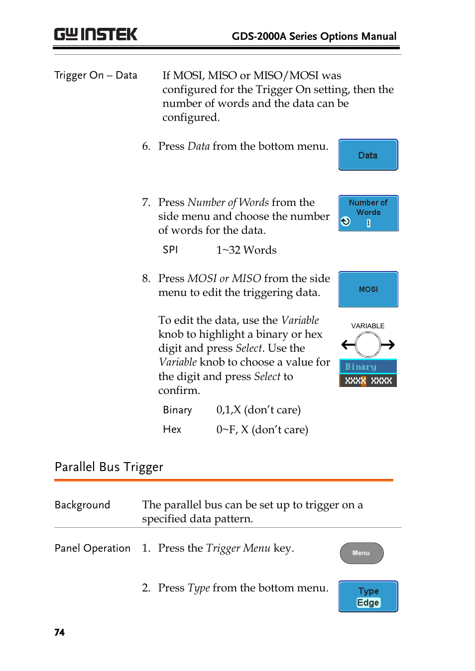 Parallel bus trigger | GW Instek GDS-2000A series Option User Manual User Manual | Page 74 / 80