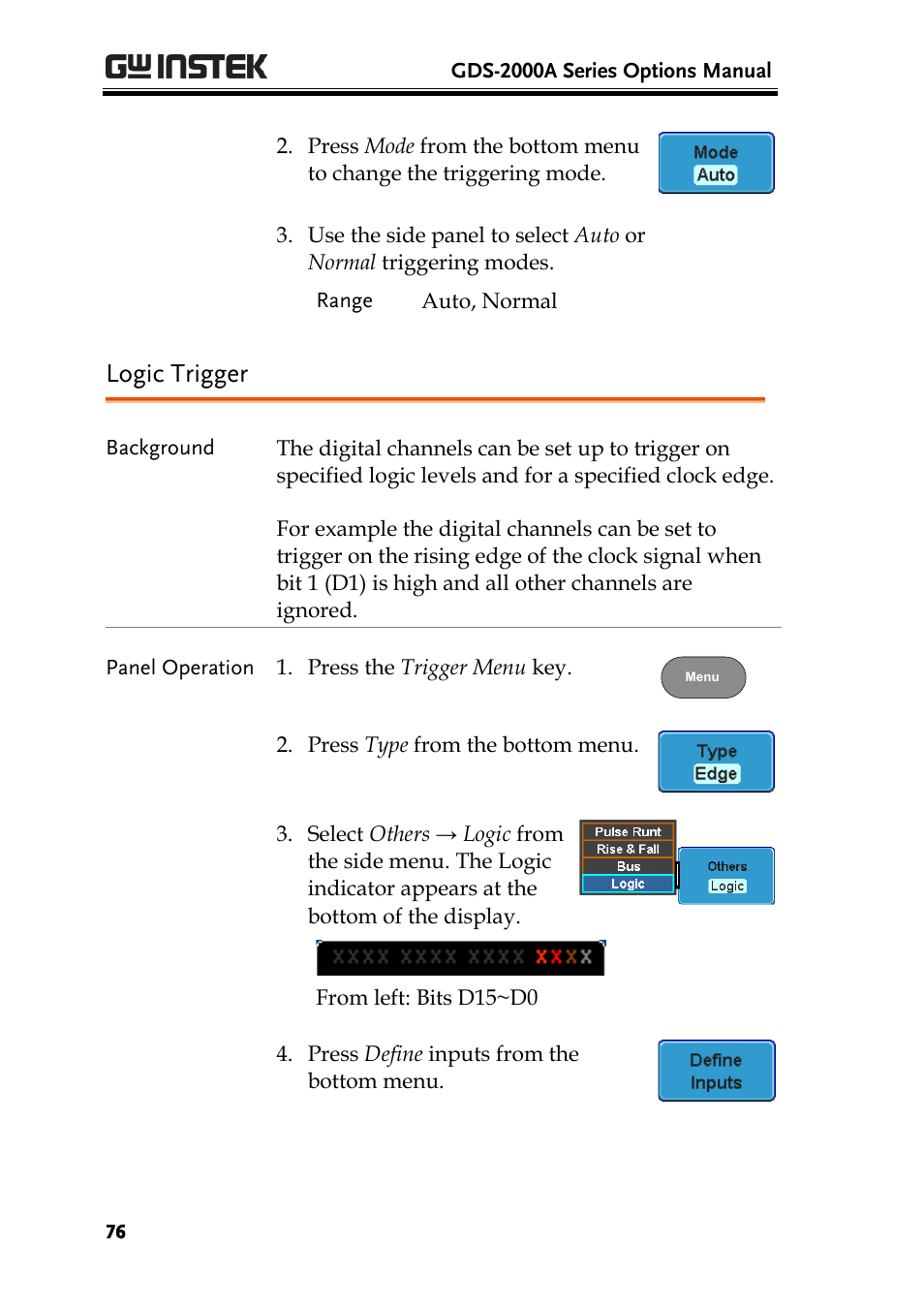 Logic trigger | GW Instek GDS-2000A series Option User Manual User Manual | Page 76 / 80