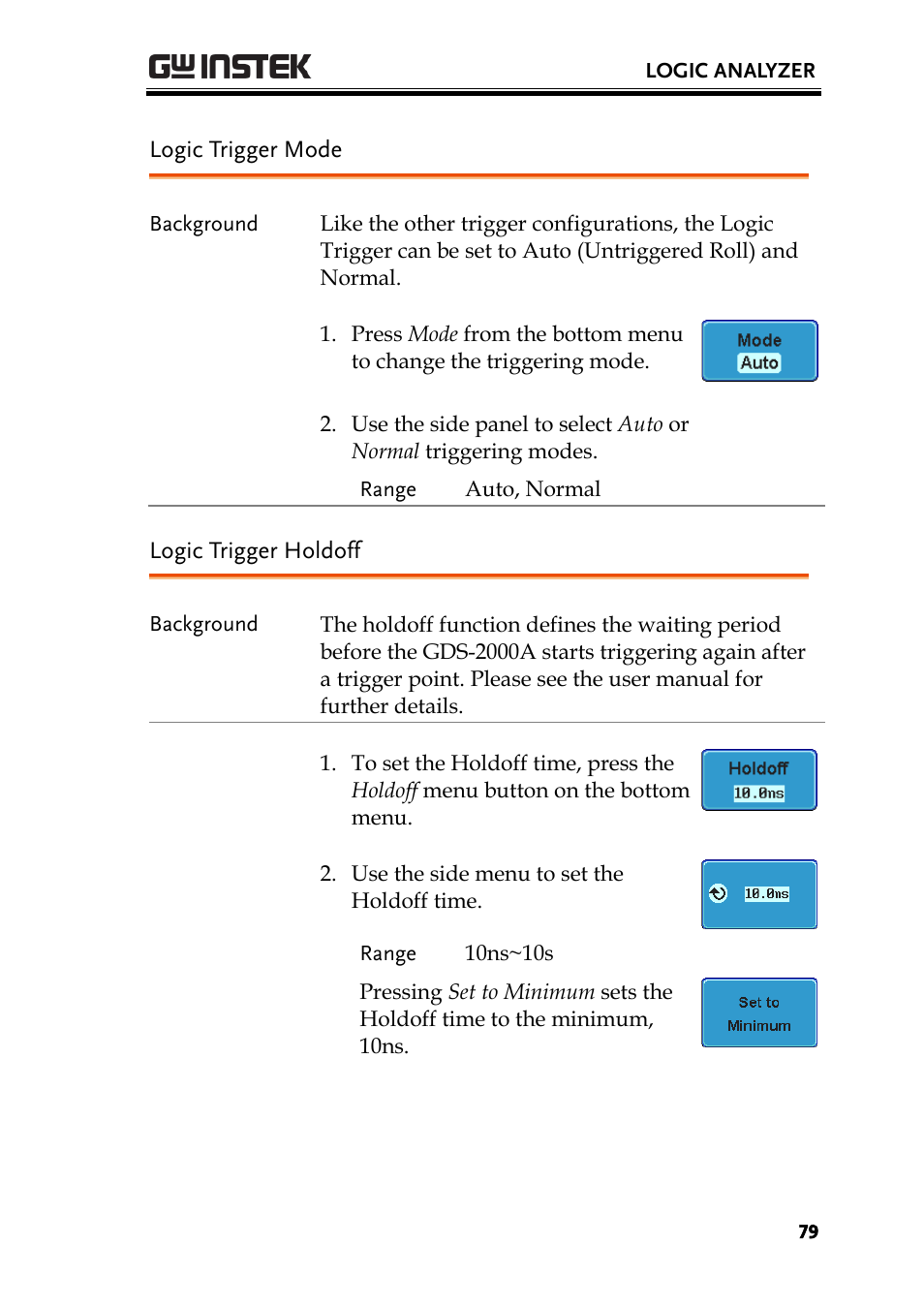 Logic trigger mode, Logic trigger holdoff | GW Instek GDS-2000A series Option User Manual User Manual | Page 79 / 80