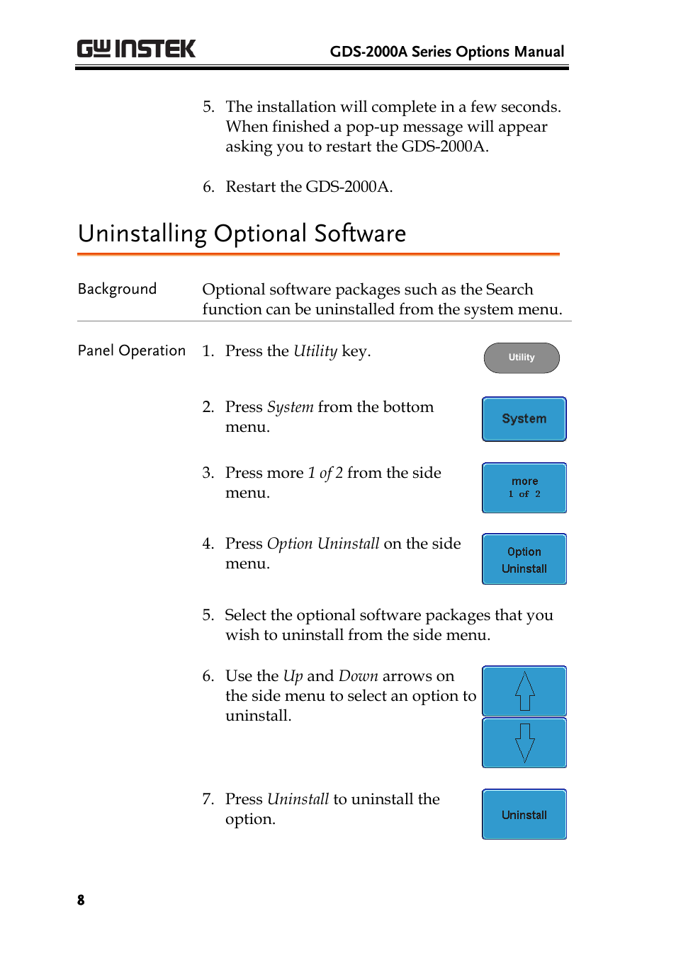 Uninstalling optional software | GW Instek GDS-2000A series Option User Manual User Manual | Page 8 / 80