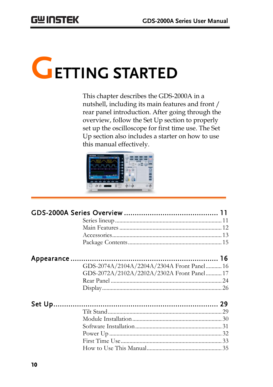 Etting started | GW Instek GDS-2000A series User Manual User Manual | Page 10 / 261