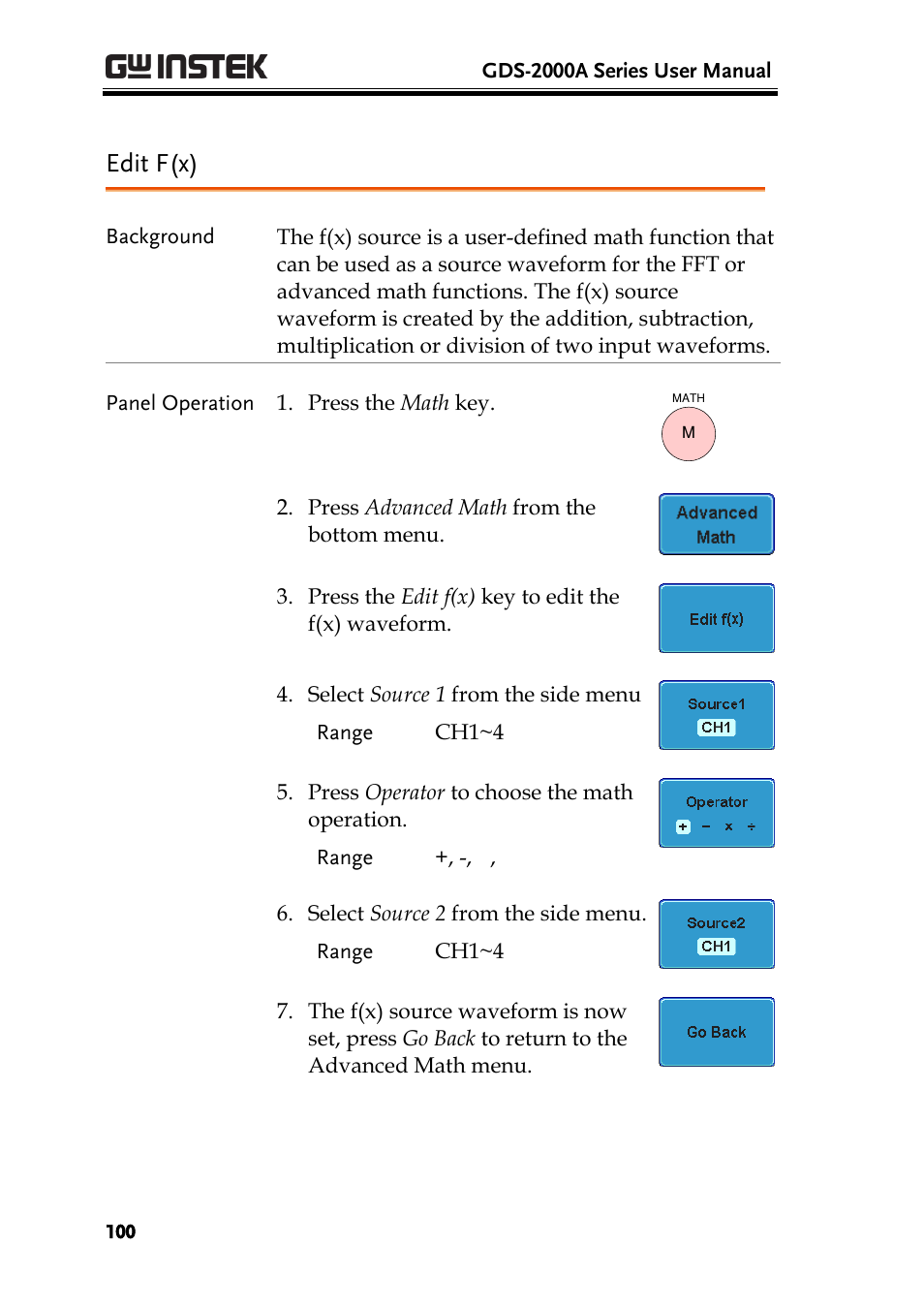 Edit f(x) | GW Instek GDS-2000A series User Manual User Manual | Page 100 / 261