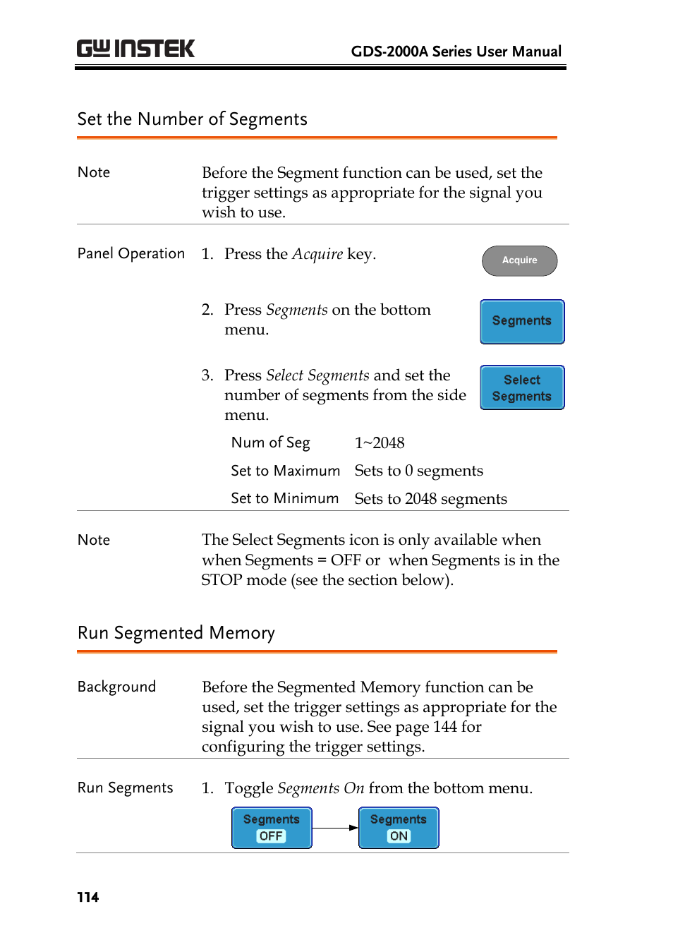 Set the number of segments | GW Instek GDS-2000A series User Manual User Manual | Page 114 / 261