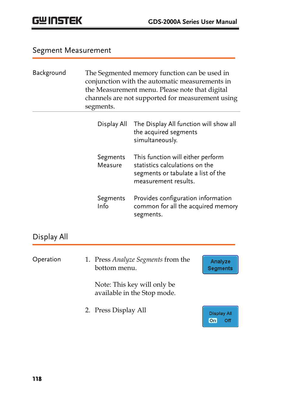 Segment measurement, Display all | GW Instek GDS-2000A series User Manual User Manual | Page 118 / 261