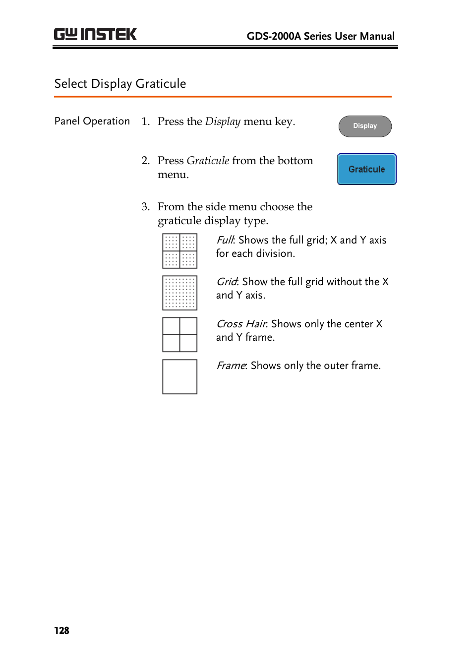 Select display graticule | GW Instek GDS-2000A series User Manual User Manual | Page 128 / 261