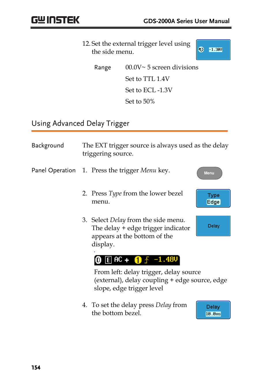 Using advanced delay trigger | GW Instek GDS-2000A series User Manual User Manual | Page 154 / 261