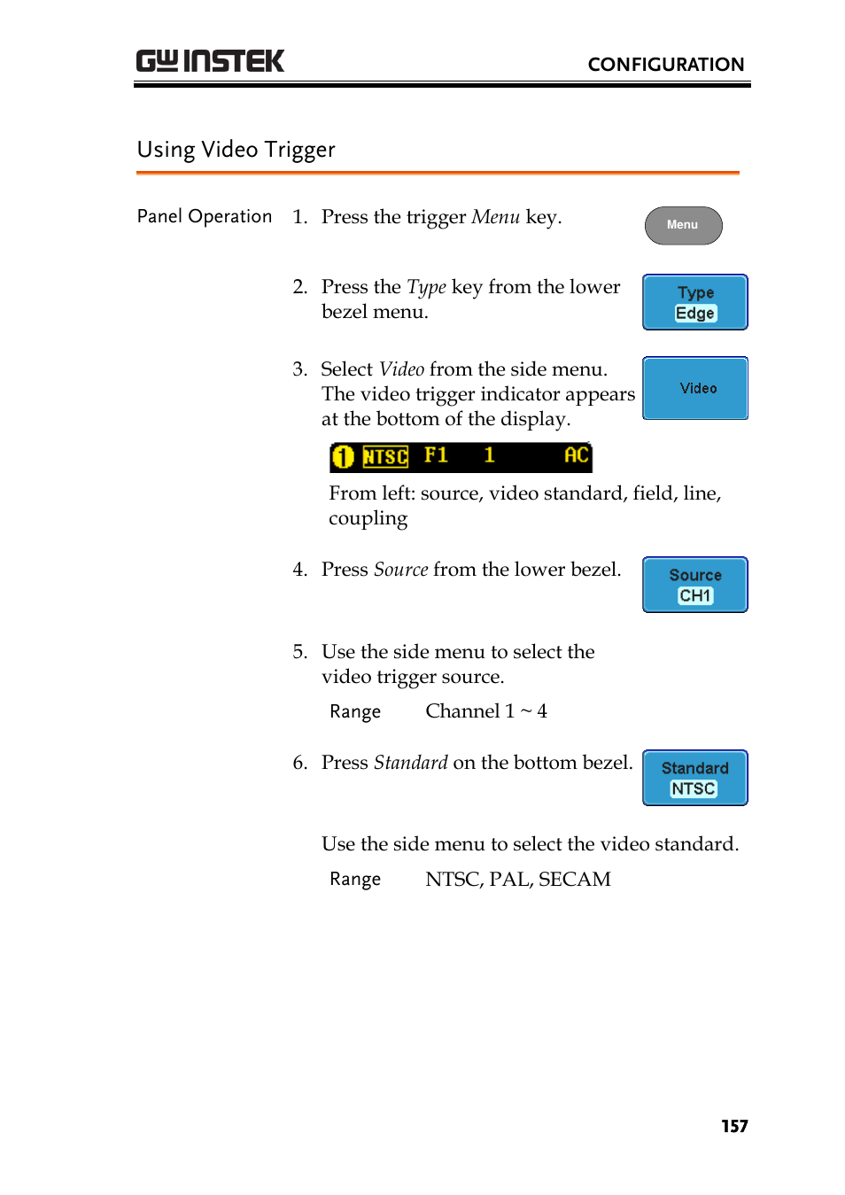 Using video trigger | GW Instek GDS-2000A series User Manual User Manual | Page 157 / 261