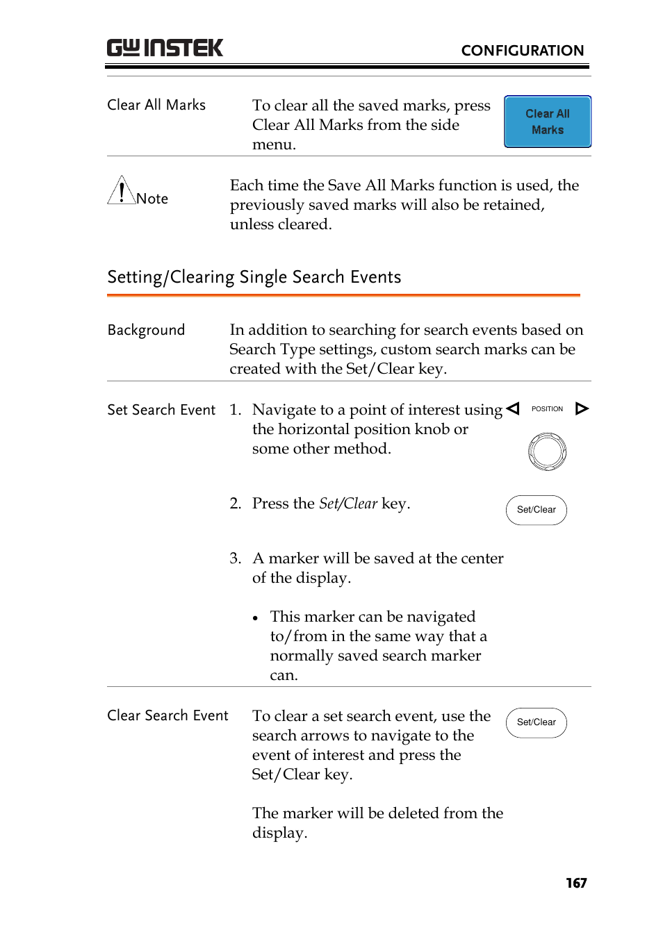 Setting/clearing single search events | GW Instek GDS-2000A series User Manual User Manual | Page 167 / 261