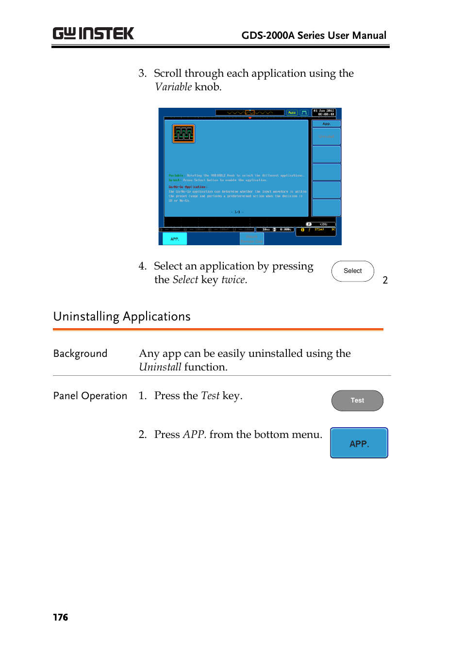 Uninstalling applications | GW Instek GDS-2000A series User Manual User Manual | Page 176 / 261