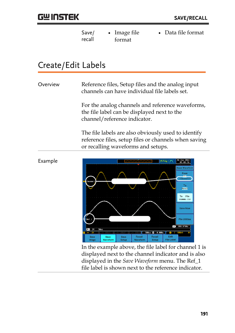 Create/edit labels | GW Instek GDS-2000A series User Manual User Manual | Page 191 / 261