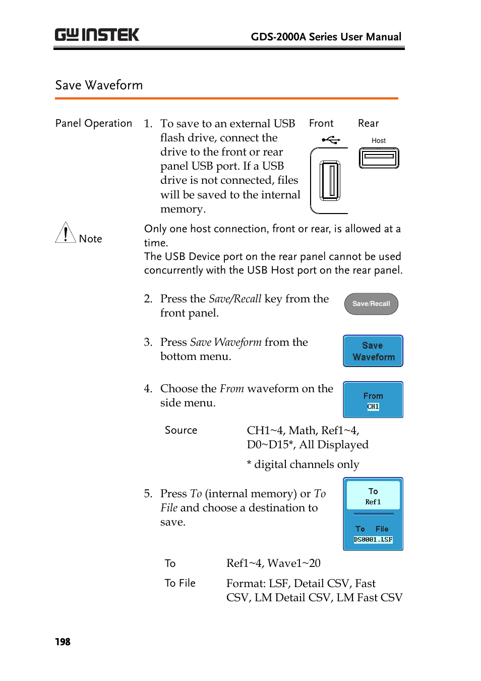Save waveform | GW Instek GDS-2000A series User Manual User Manual | Page 198 / 261