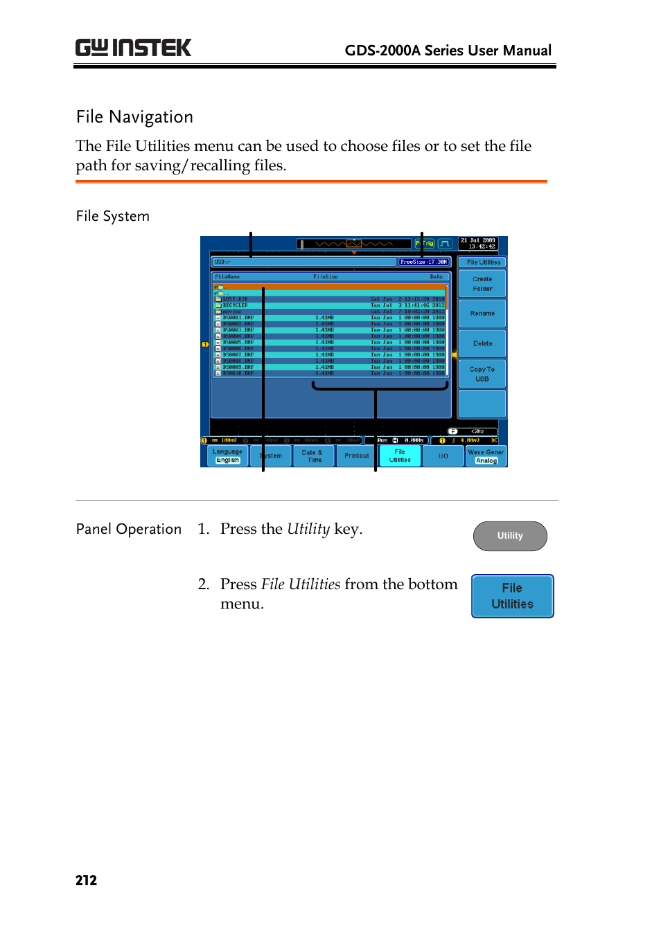 File navigation | GW Instek GDS-2000A series User Manual User Manual | Page 212 / 261