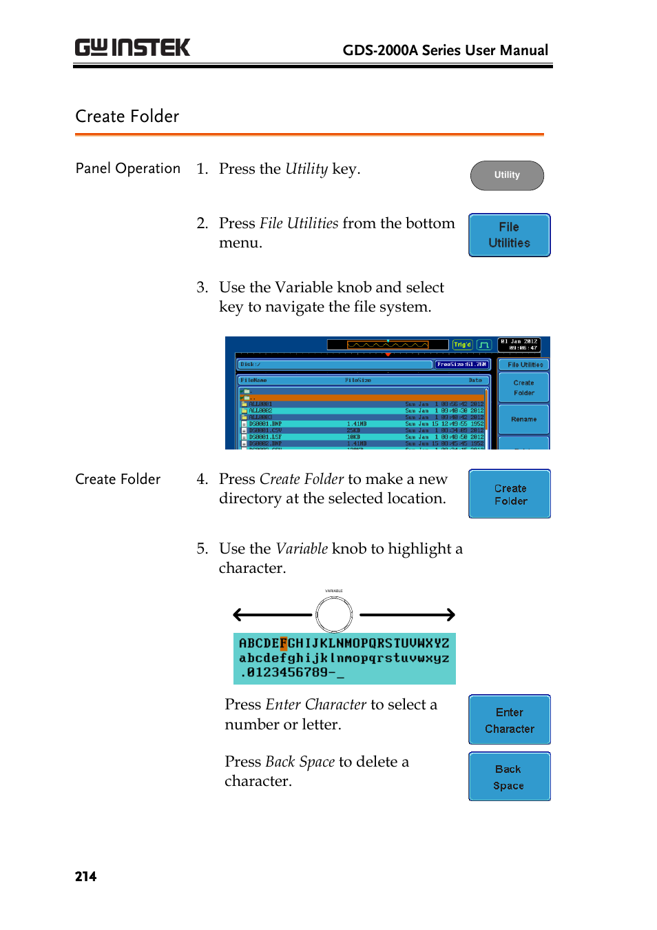 Create folder | GW Instek GDS-2000A series User Manual User Manual | Page 214 / 261