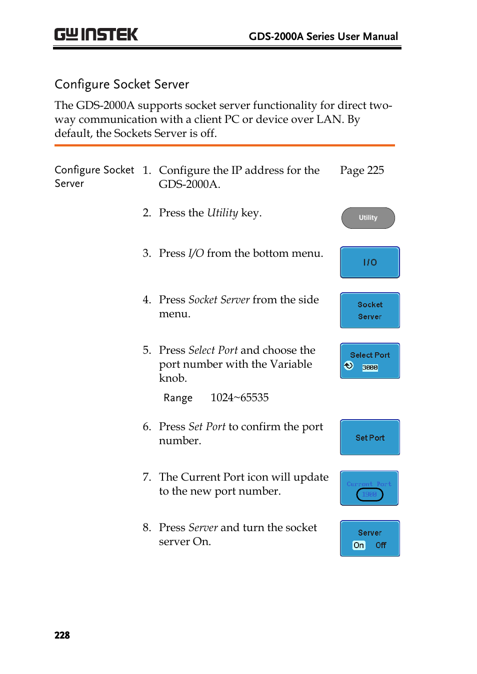Configure socket server | GW Instek GDS-2000A series User Manual User Manual | Page 228 / 261