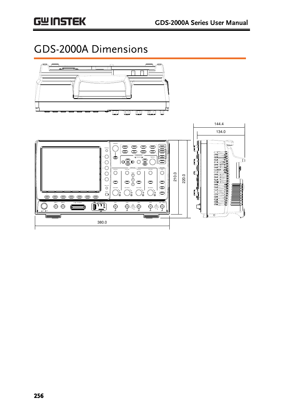 Gds-2000a dimensions, Gds-2000a series user manual | GW Instek GDS-2000A series User Manual User Manual | Page 256 / 261