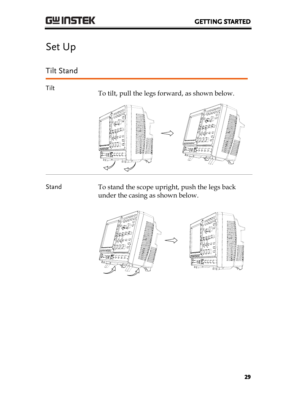 Set up, Tilt stand | GW Instek GDS-2000A series User Manual User Manual | Page 29 / 261