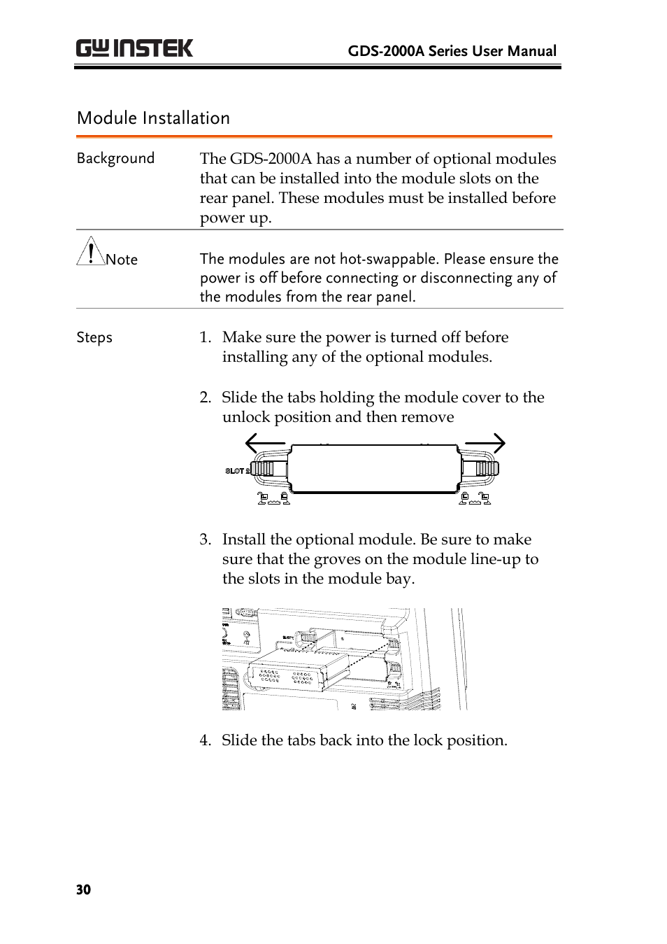 Module installation | GW Instek GDS-2000A series User Manual User Manual | Page 30 / 261