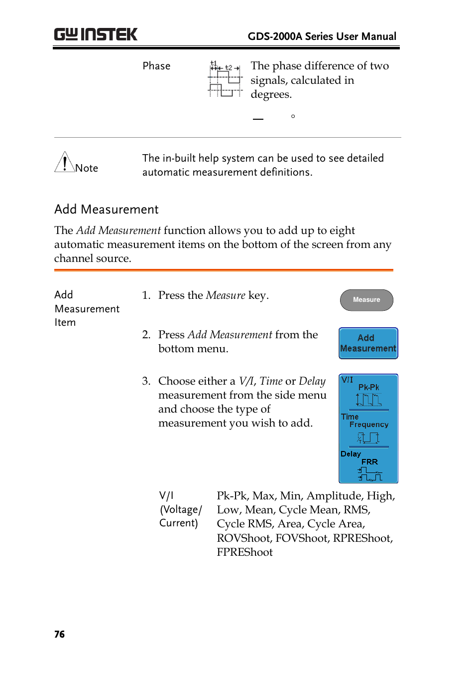 Add measurement | GW Instek GDS-2000A series User Manual User Manual | Page 76 / 261