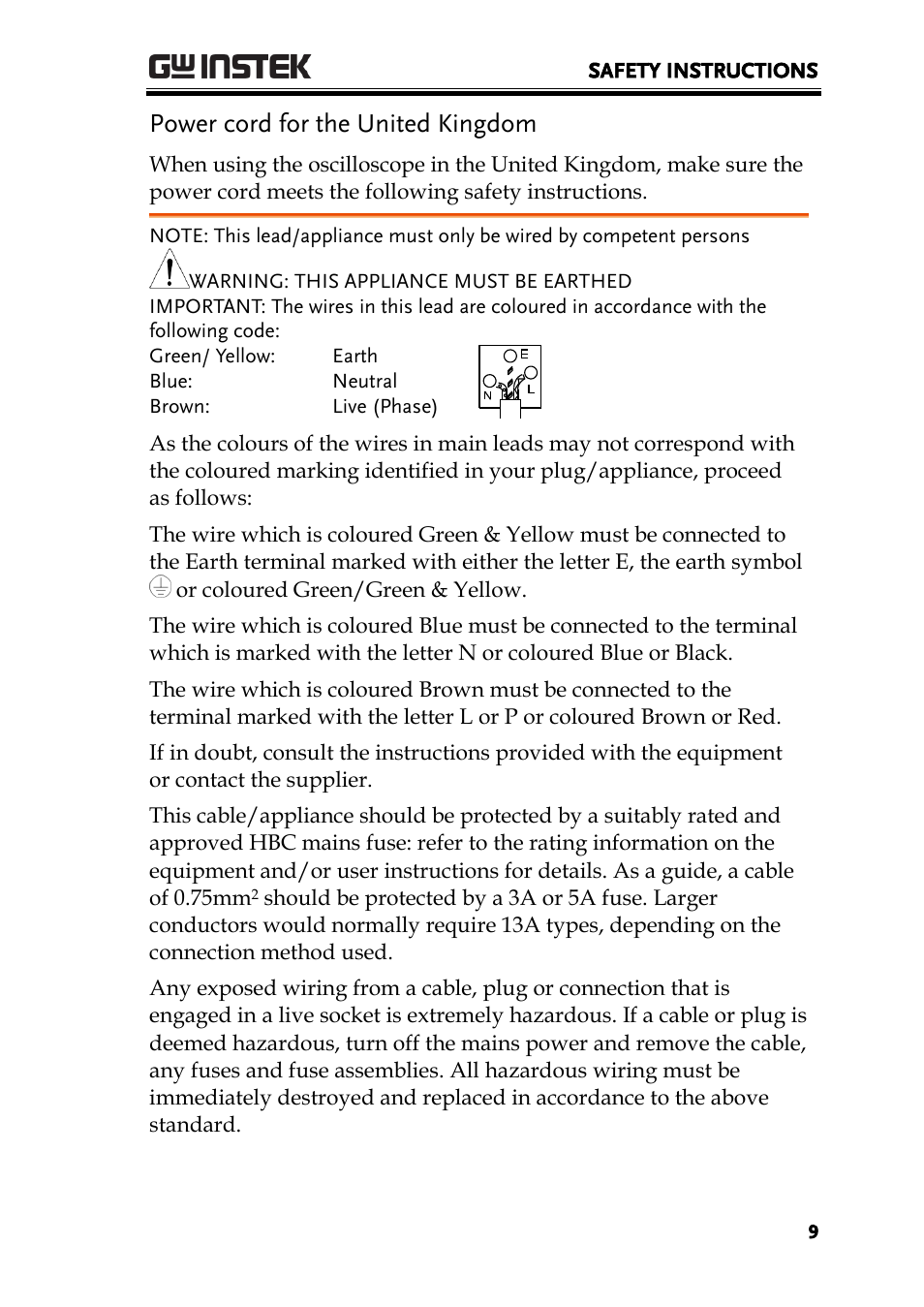 Power cord for the united kingdom | GW Instek GDS-2000A series User Manual User Manual | Page 9 / 261