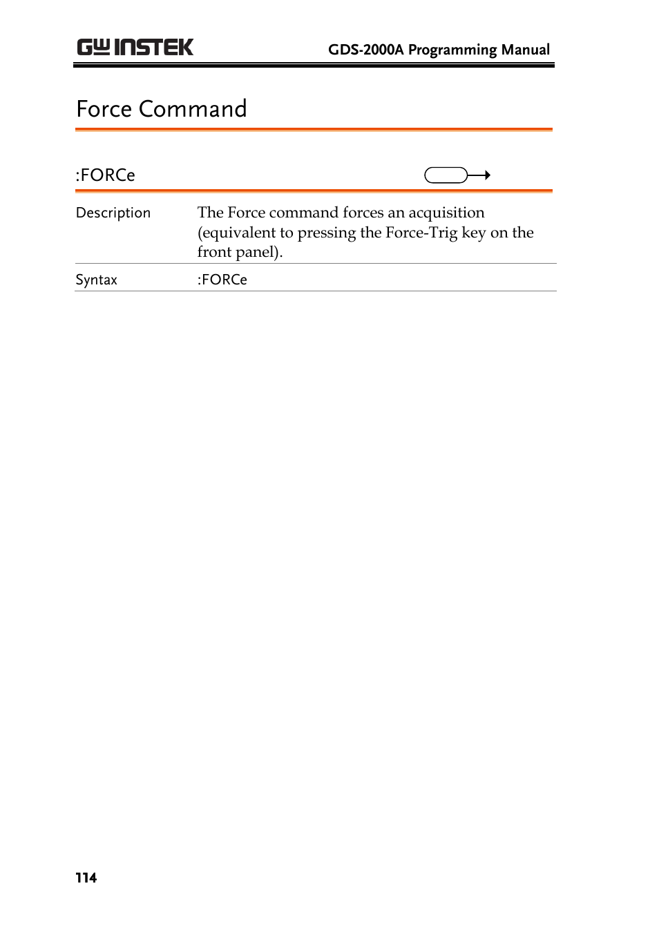 Force command, Force | GW Instek GDS-2000A series Programming Manual User Manual | Page 114 / 272