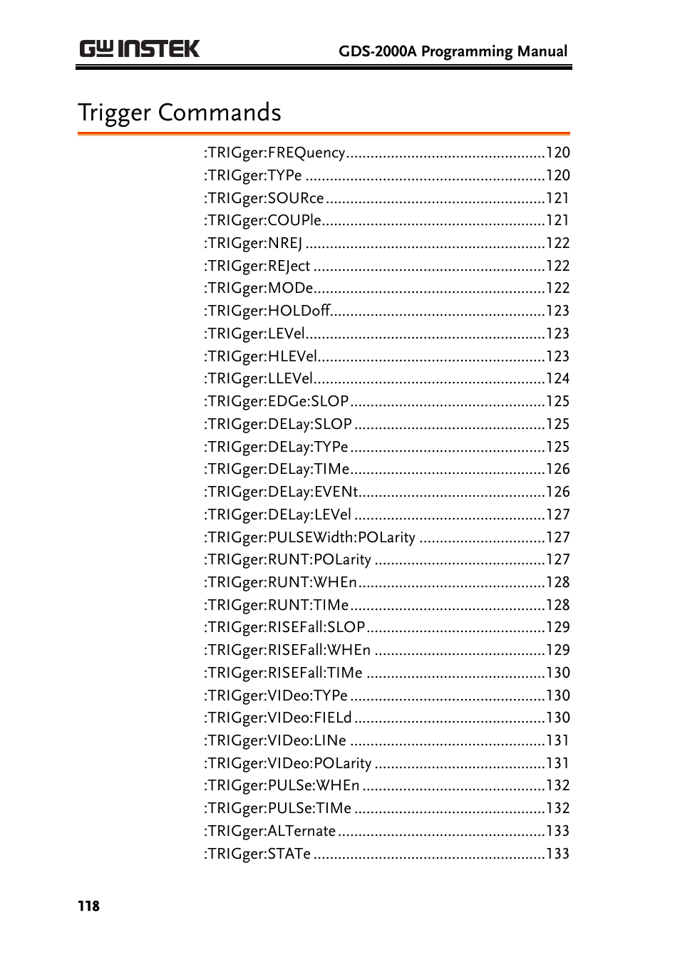 Trigger commands | GW Instek GDS-2000A series Programming Manual User Manual | Page 118 / 272