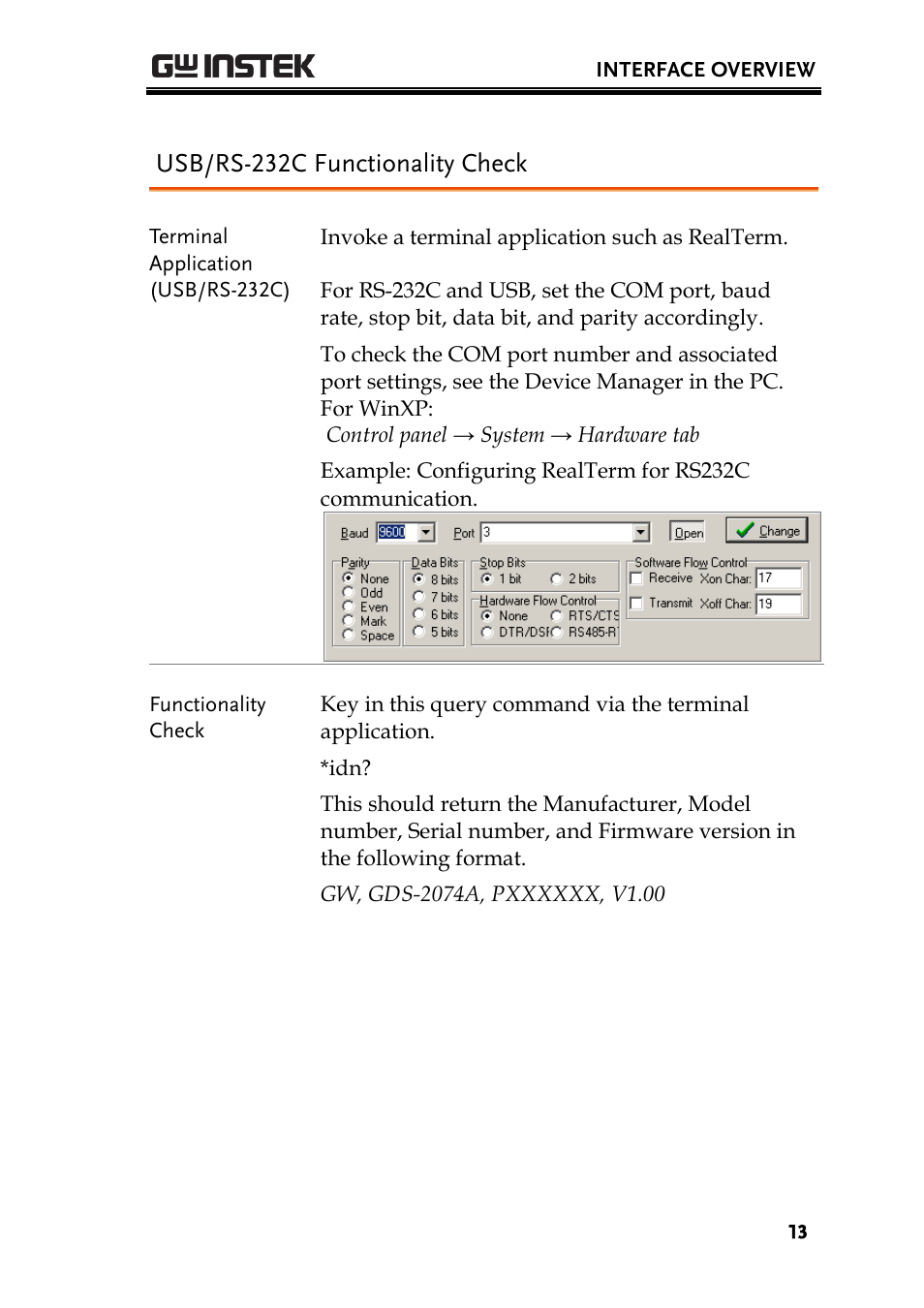 Usb/rs-232c functionality check | GW Instek GDS-2000A series Programming Manual User Manual | Page 13 / 272