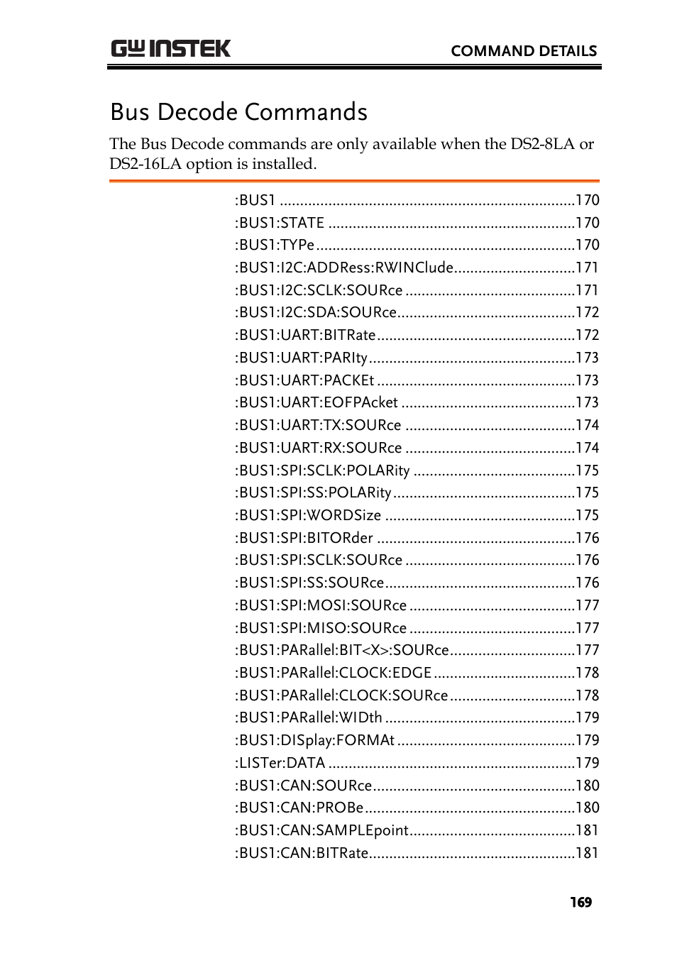 Bus decode commands | GW Instek GDS-2000A series Programming Manual User Manual | Page 169 / 272