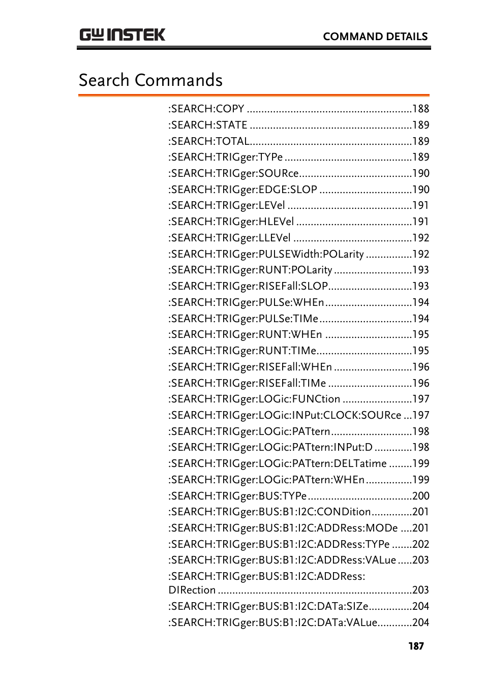 Search commands | GW Instek GDS-2000A series Programming Manual User Manual | Page 187 / 272